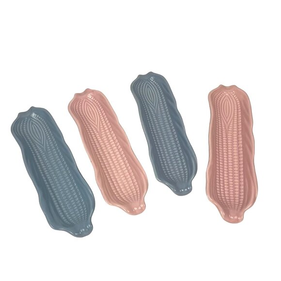 Vintage WCL China Ceramicware Corn on the Cob Plates Set of 4 Pink Blue - Picture 2 of 8